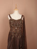 Coffee Brown Floral Vine Beads Embroidered Design Shimmer Party Wear Indo Western Gown