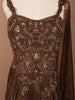 Coffee Brown Floral Vine Beads Embroidered Design Shimmer Party Wear Indo Western Gown