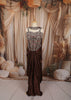 Coffee Brown Floral Vine Sequins and Beads Embroidered Design Crepe Ready to Wear Draped Saree with Matching Designer Corset Blouse