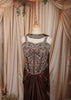 Coffee Brown Floral Vine Sequins and Beads Embroidered Design Crepe Ready to Wear Draped Saree with Matching Designer Corset Blouse