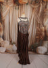 Coffee Brown Floral Vine Sequins and Beads Embroidered Design Crepe Ready to Wear Draped Saree with Matching Designer Corset Blouse