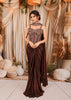 Coffee Brown Floral Vine Sequins and Beads Embroidered Design Crepe Ready to Wear Draped Saree with Matching Designer Corset Blouse
