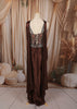 Coffee Brown Floral Vine Sequins and Beads Embroidered Design Crepe Ready to Wear Draped Saree with Matching Designer Corset Blouse