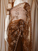 Coffee Brown Floral Vine Sequins and  Beads Embroidered Design Net Party Wear Saree with Designer Border
