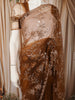 Coffee Brown Floral Vine Sequins and  Beads Embroidered Design Net Party Wear Saree with Designer Border