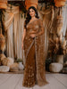 Coffee Brown Floral Vine Sequins and  Beads Embroidered Design Net Party Wear Saree with Designer Border