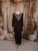 Coffee Brown Floral Zari Embroidered Design Chiffon Fancy Palazzo Suit