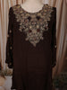 Coffee Brown Floral Zari Embroidered Design Chiffon Fancy Palazzo Suit