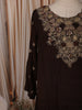 Coffee Brown Floral Zari Embroidered Design Chiffon Fancy Palazzo Suit