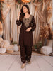 Coffee Brown Floral Zari Embroidered Design Chiffon Fancy Palazzo Suit