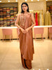 Coffee Brown Heavy Beads and Zardozi Embroidered Design Shimmer Ready To Wear Saree with Corset Style