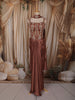 Coffee Brown Heavy Beads and Zardozi Embroidered Design Shimmer Ready To Wear Saree with Corset Style