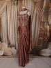 Coffee Brown Heavy Beads and Zardozi Embroidered Design Shimmer Ready To Wear Saree with Corset Style