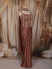 Coffee Brown Heavy Beads and Zardozi Embroidered Design Shimmer Ready To Wear Saree with Corset Style