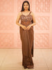 Coffee Brown Heavy Sequins and Beads Embroidered Design Holographic Partywear Gown