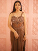 Coffee Brown Heavy Sequins and Beads Embroidered Design Holographic Partywear Gown