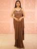 Coffee Brown Heavy Sequins and Beads Embroidered Design Holographic Partywear Gown
