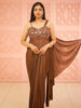 Coffee Brown Heavy Sequins and Beads Embroidered Design Holographic Partywear Gown
