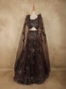 Coffee Brown Heavy Sequins and Beads Embroidered Design Mermaid Net Lehenga With Ruffled Cape