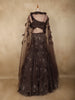 Coffee Brown Heavy Sequins and Beads Embroidered Design Mermaid Net Lehenga With Ruffled Cape