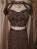 Coffee Brown Heavy Sequins and Beads Embroidered Design Net Mermaid Lehenga with Cape