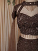 Coffee Brown Heavy Sequins and Beads Embroidered Design Net Mermaid Lehenga with Cape