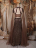 Coffee Brown Heavy Sequins and Beads Embroidered Design Net Mermaid Lehenga with Cape