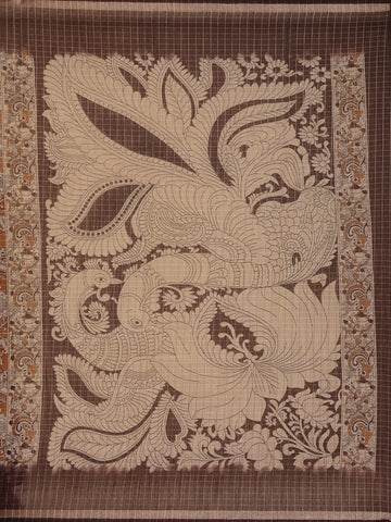 Coffee Brown Kalamkari Printed Tussar Silk Saree - Diadem