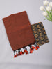 Coffee Brown Solid Design Cotton Casual Wear Saree with Kalamkari Blouse