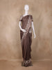 Coffee Brown Striped Design Semi Tussar Silk Saree with Elephant Pattern Zari Border