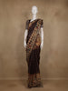 Coffee Brown and Beige Checked Floral Design Cotton Saree