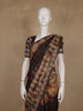 Coffee Brown and Beige Checked Floral Design Cotton Saree