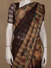 Coffee Brown and Beige Checked Floral Design Cotton Saree