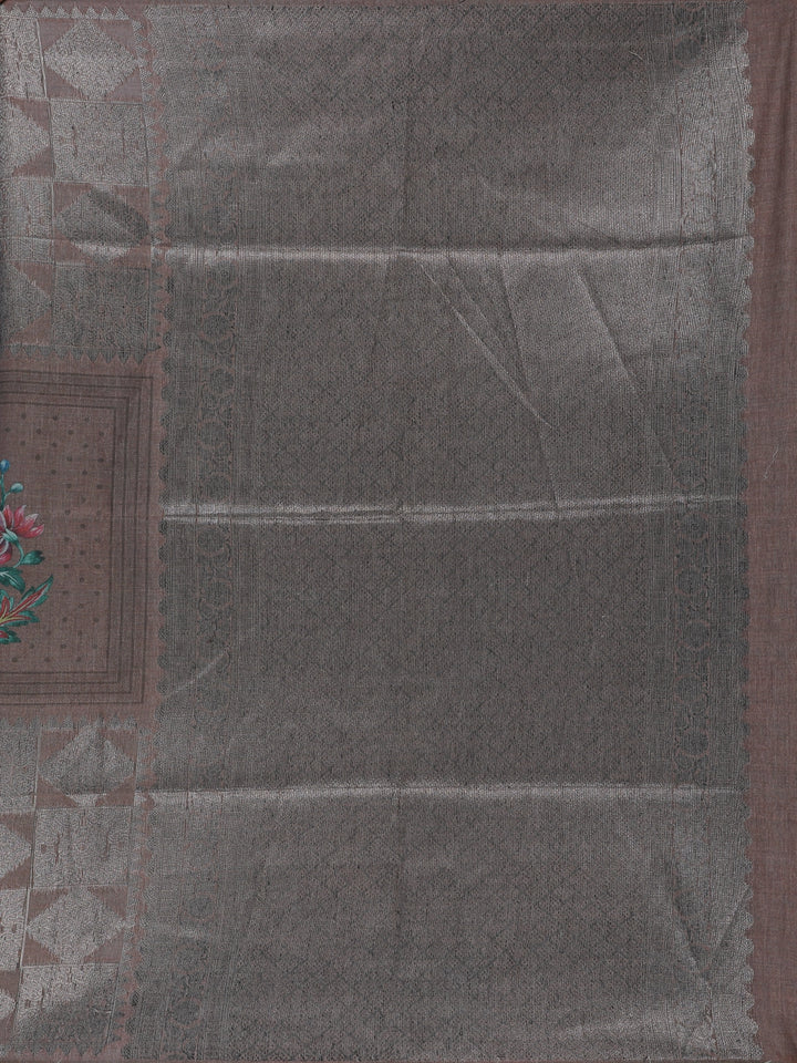Coffee Brown floral Design Semi Tissue Saree - Diadem