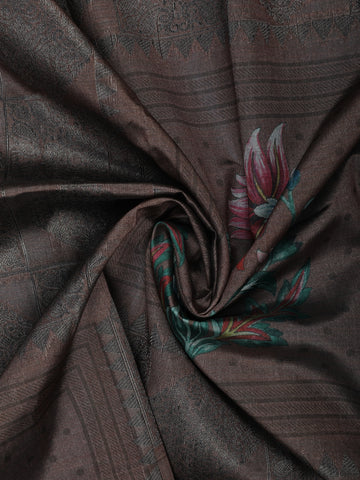 Coffee Brown floral Design Semi Tissue Saree - Diadem
