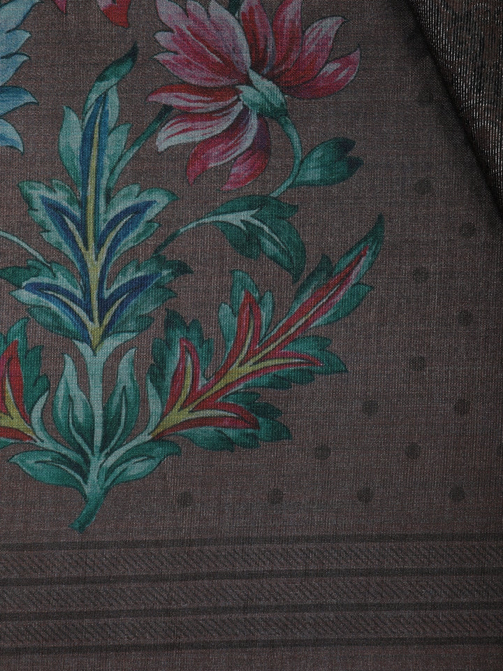 Coffee Brown floral Design Semi Tissue Saree - Diadem