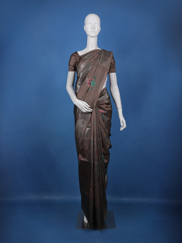Coffee Brown floral Design Semi Tissue Saree - Diadem