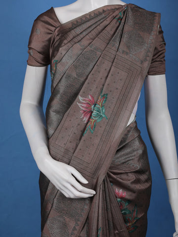 Coffee Brown floral Design Semi Tissue Saree - Diadem