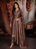 Coffee Mauve Butta Zari Woven Design Tissue Silk Straight Cut Salwar Suit with Dupatta