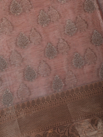 Coffee Brown Coral Floral Design Woven Tissue Silk Saree - Diadem