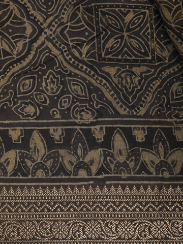 Coffee Brown Floral Design Antique gold zari border Chandheri Cotton Saree - Diadem
