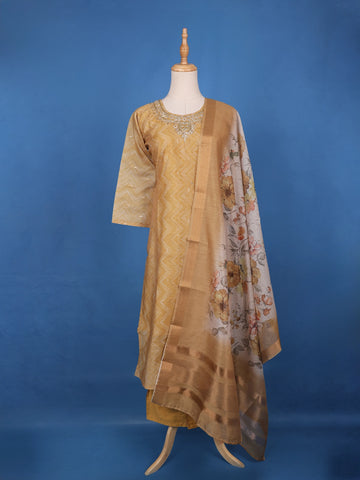 Coffee Brown Floral Design Printed Organza Salwar Suit - Diadem