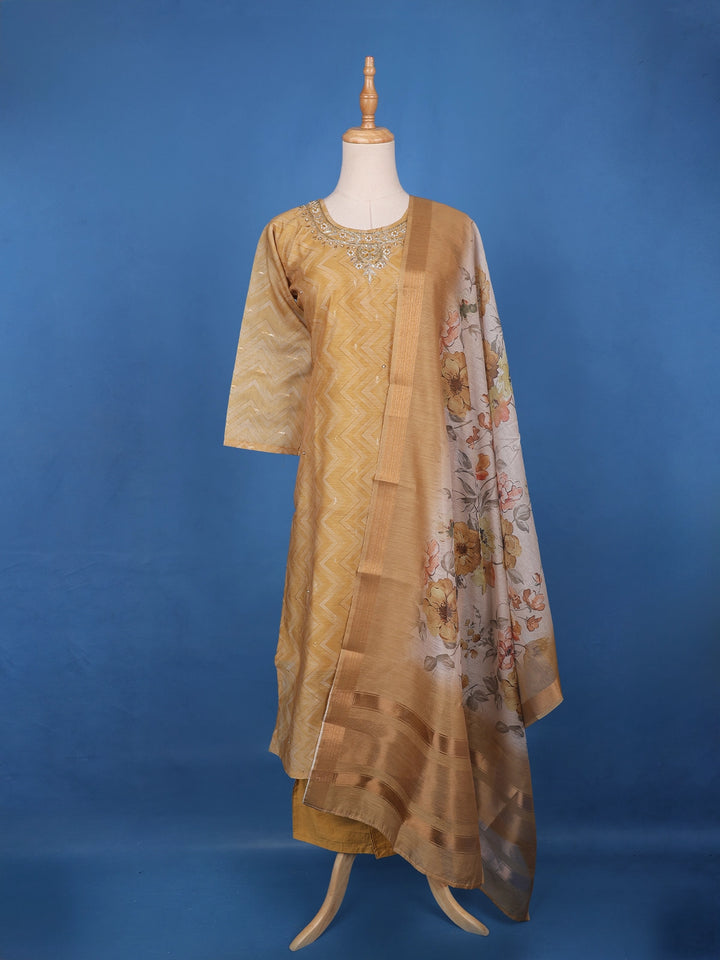 Coffee Brown Floral Design Printed Organza Salwar Suit - Diadem