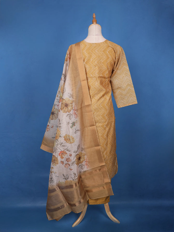 Coffee Brown Floral Design Printed Organza Salwar Suit - Diadem