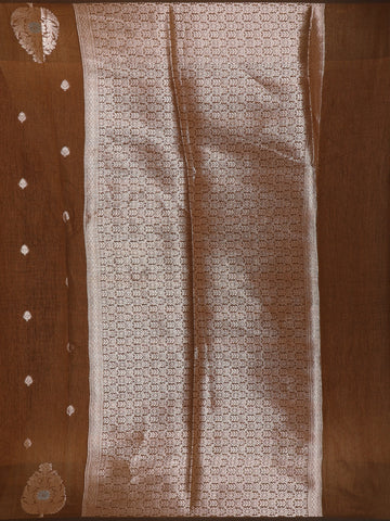 Coffee Brown Leaf Motif Woven Banarasi Silk Saree - Diadem