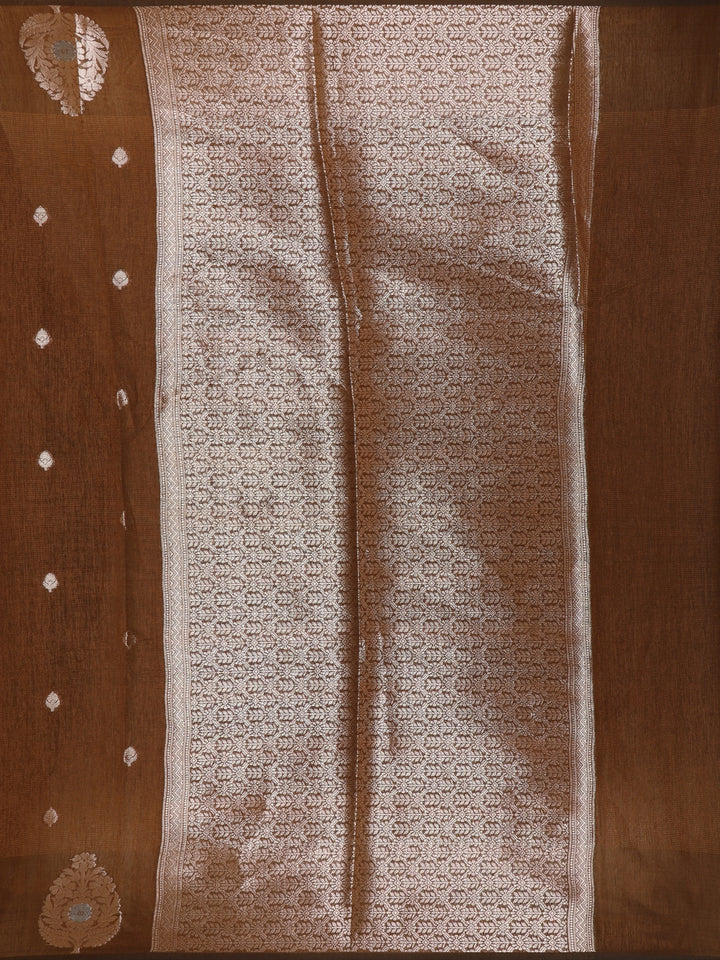 Coffee Brown Leaf Motif Woven Banarasi Silk Saree - Diadem