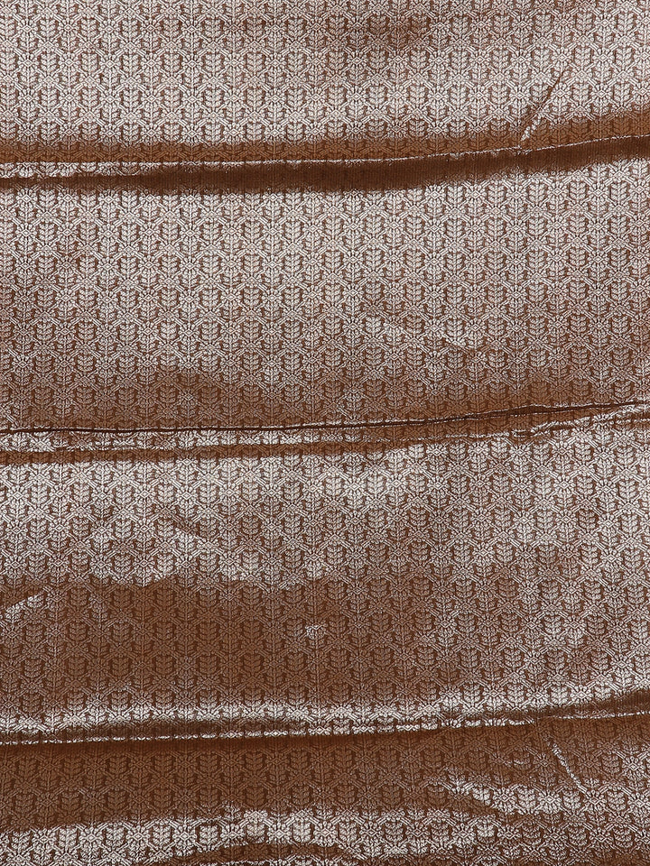 Coffee Brown Leaf Motif Woven Banarasi Silk Saree - Diadem