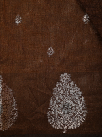 Coffee Brown Leaf Motif Woven Banarasi Silk Saree - Diadem