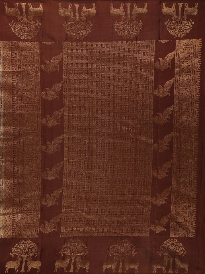 Coffee Brown Peacock Woven Pure Kanchipuram Silk Saree - Diadem