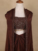 Coffee Brown Sequin Embellished Crop Top with Draped Skirt